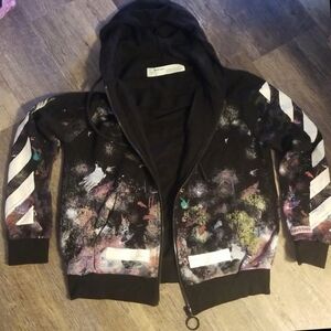 Off-White L NEW Black Zip Seeing Things Paint Splatter Space Virgil Abloh Hoodie